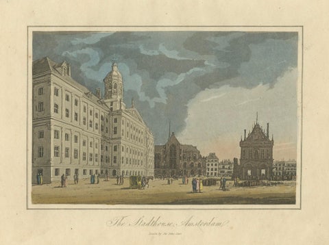 Antique View of the Amsterdam Town Hall, Hand-Colored Engraving c.1818, close-up 5