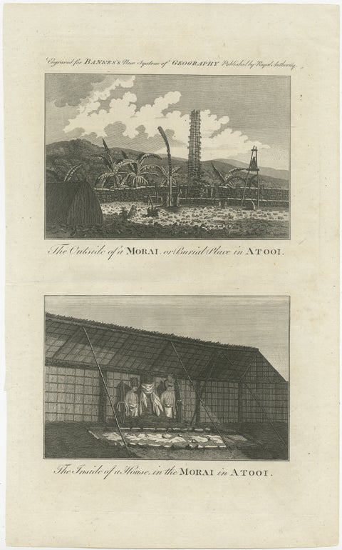 18th-Century Engraving of Hawaiian Morai and House Interior, c. 1780s, view 2