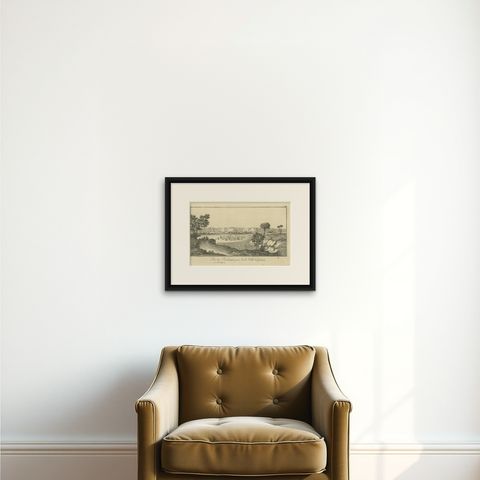 Tombs near Esna, Egypt, Nile Landscape by Norden, Copper Engraving 1755, shown framed on a wall, true to size