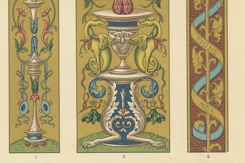 Renaissance Scrollwork with Cherubs & Grotesques, Classical Ornament, 1869, close-up 2