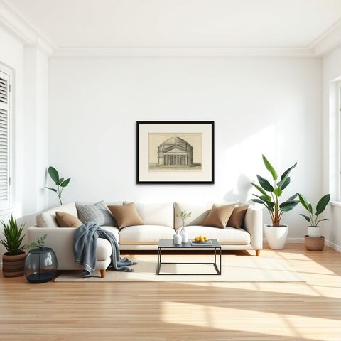 Eternal Echoes Engraved: The Pantheon, Rome's Ancient Marvel, circa 1705, shown framed in a room, true to size