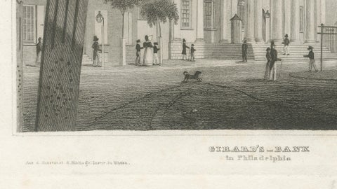 Antique Philadelphia View, Girard’s Bank, Neoclassical Architecture, 1855, close-up 3
