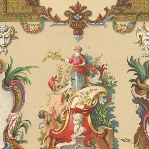 Pl. 93 Antique Print of XVIIIth Century Ornaments by Racinet (c.1890), close-up 1