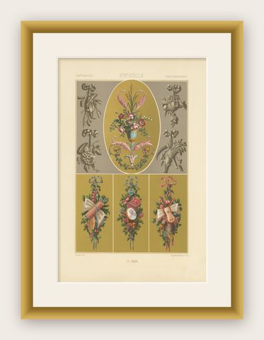 Pl. 99 Antique Print of XVIIIth Century Ornaments by Racinet, circa 1890, shown framed