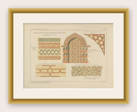 Antique Ottoman Glazed Brick Ornament Print, Bursa & İnegöl, Published in 1924, shown framed