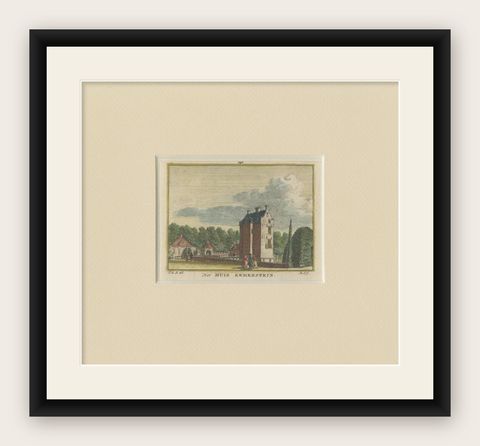 Antique Print of 'Huis Te Remmerstein' a Castle in Rhenen, the Netherlands, shown framed