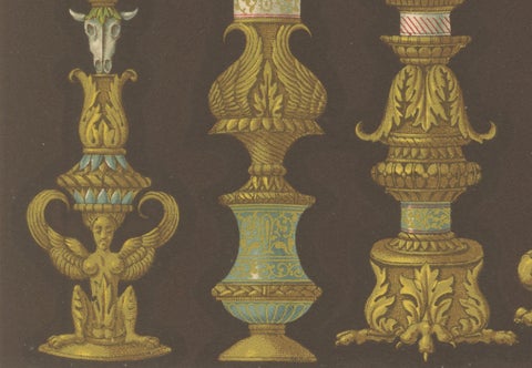 Renaissance Ornament Print, 16th-Century Candlestick and Urn Designs, 1869, close-up 3