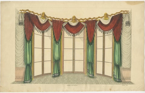 Set of 2 Antique Prints of Windows and Drapery by Sheraton '1805', view 2