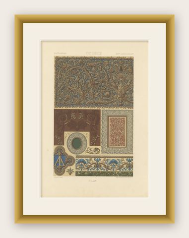 17th Century Decorative Motifs, Baroque Ornamentation, Plate LXXIV, 1869, shown framed
