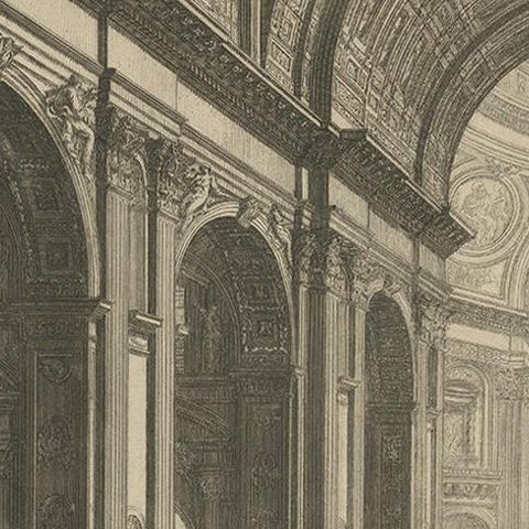 Antique Print of the Interior of St Peter's Basilica in the Vatican, c.1820, close-up 1