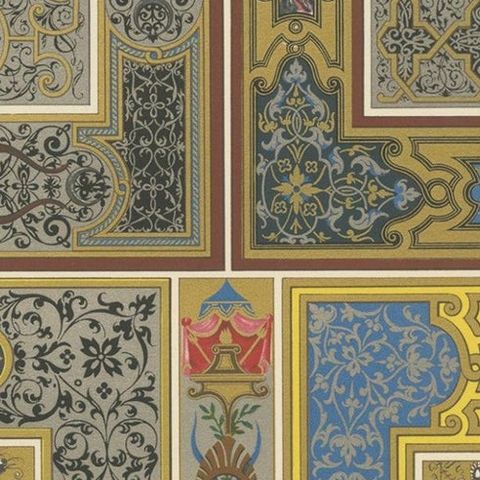Pl. 70 Antique Print of XVIth Century Ornaments by Racinet, circa 1890, close-up 1