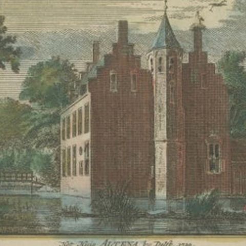 Antique Print of the Former Altena Castle near Delft, The Netherlands c.1750, close-up 2