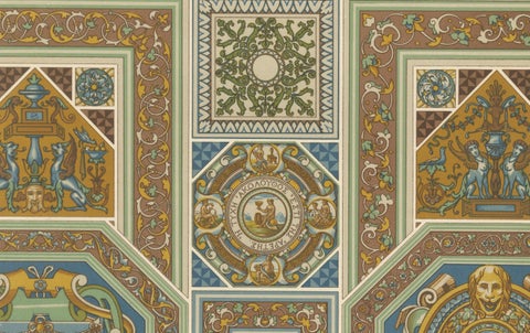 Renaissance Ceiling Designs, Antique Architectural Print, Plate LX, 1869, close-up 4