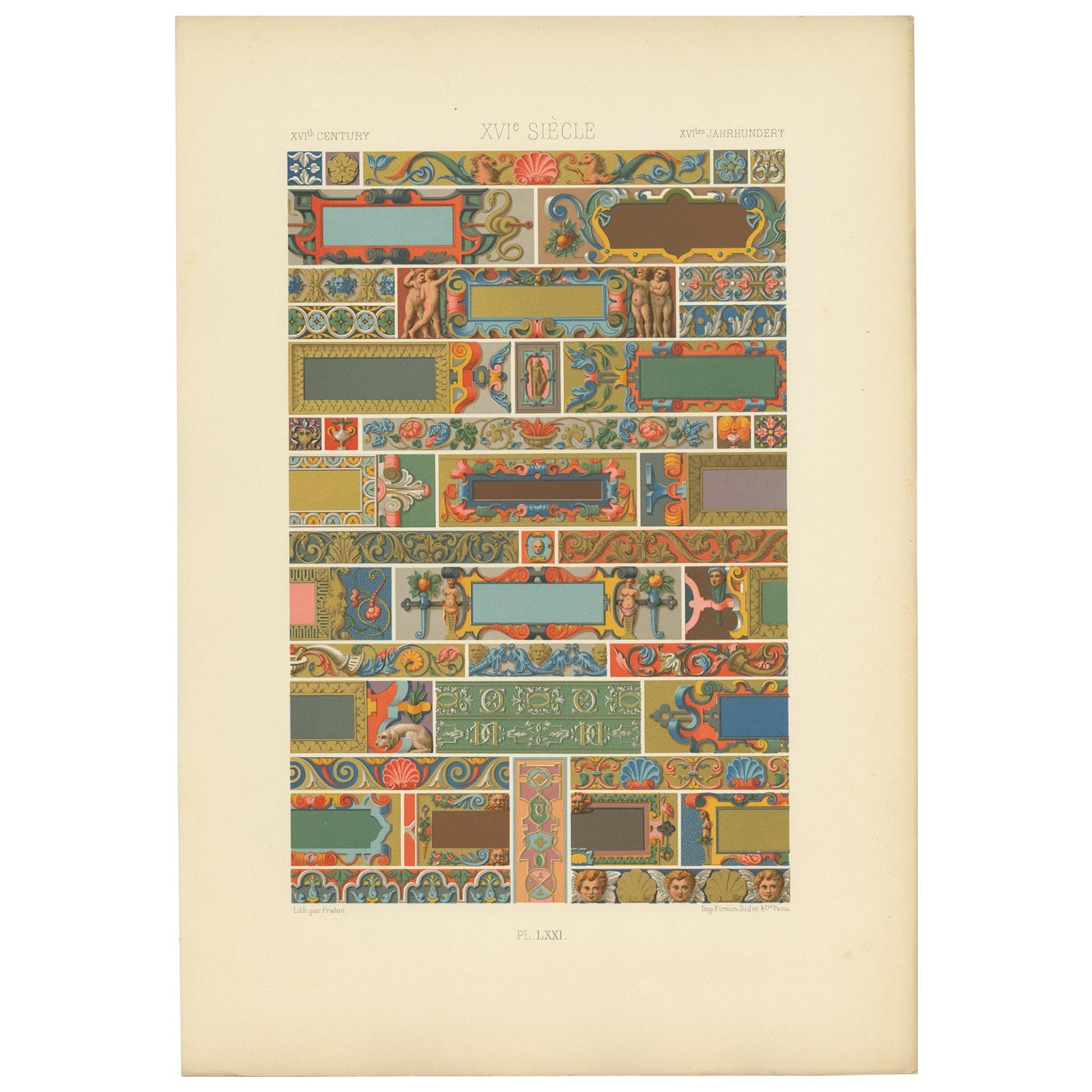 XVIth Century Chromolithograph Print, Decorative Arts, Circa 1890