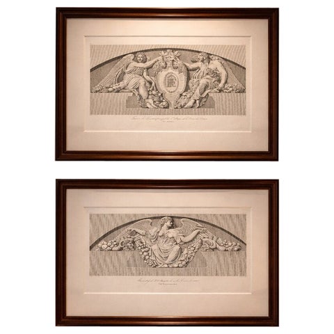 Antique Louvre Architectural Relief Engravings Pair, Neoclassical Ornament, 1803