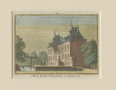 Antique Print of 'Huis Klein Poelgeest' a Castle in Ridderkerk, Holland, c.1750, close-up 1