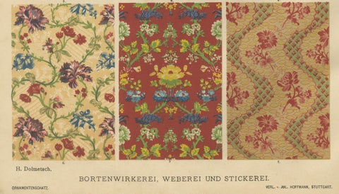 Ornamental Baroque Weaving and Embroidery Sample Print by H. Dolmetsch, 1887, close-up 1