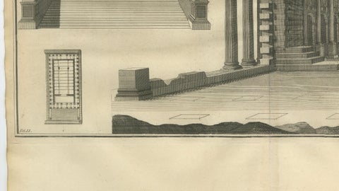 Grand Roman Basilica Interior, Antique Engraving by Montfaucon, 1721, close-up 4