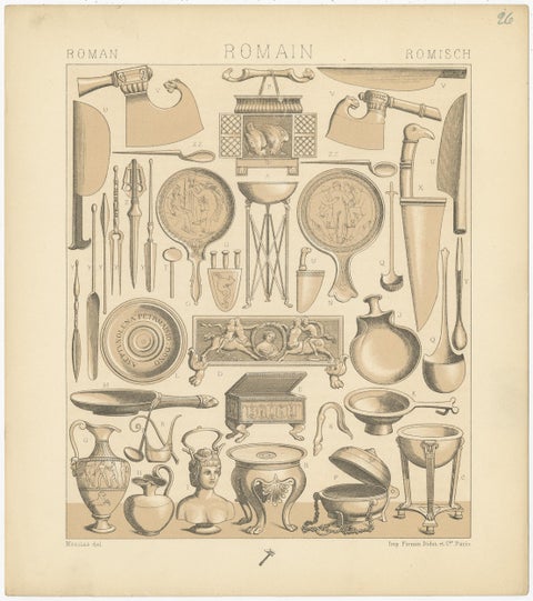 Pl. 26 Antique Print of Roman Decorative Objects by Racinet, 'circa 1880', view 4