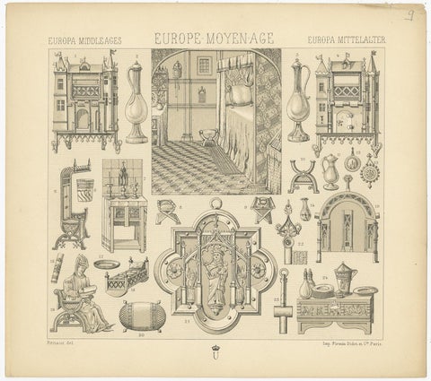 Pl 9 Antique Print of European Decorative Objects by Racinet, 'circa 1880', view 3