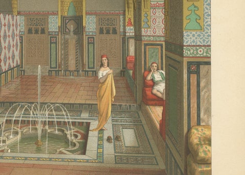 Cairo Summer Salon Interior, Egypt 1888, Racinet Afrique Print, close-up 1