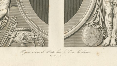 Antique Louvre Architectural Engravings Pair, French Neoclassical Reliefs, 1803, close-up 5