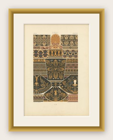 Ancient Greek Vase and Border Patterns, Classical Ornament, Plate V, ca.1890, shown framed