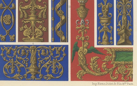 Renaissance Architectural Ornament, Gilded Scrollwork & Cherubs, Pl. LXVI, 1869, close-up 3