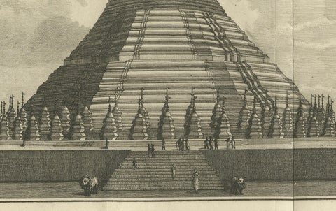 Shwemawdaw Pagoda in Pegu, Antique Engraving of the Great Temple of Burma, 1800, close-up 3
