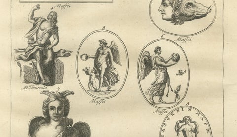 Classical Mythological Figures Engraving, Montfaucon Antiquité Expliquée 1721, close-up 4
