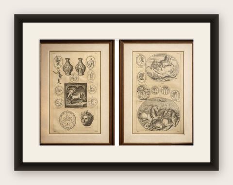 Pair of Classical Mythological Engravings, Montfaucon Antiquity Explained 1721, shown framed