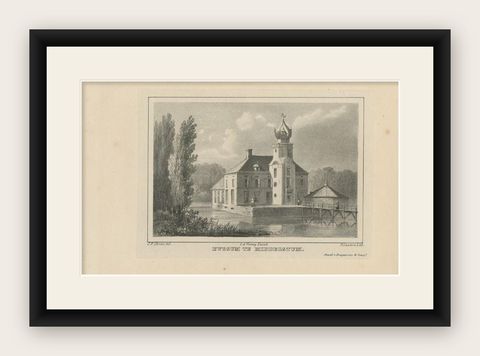 Antique Print of Ewsum Castle, Middelstum, the Netherlands, 1846, shown framed