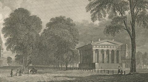 Antique Yale College & State House New Haven Connecticut, Meyer ca. 1850, close-up 3