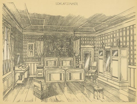 Decorative Antique Print of a Bedroom, Published circa 1910, view 4