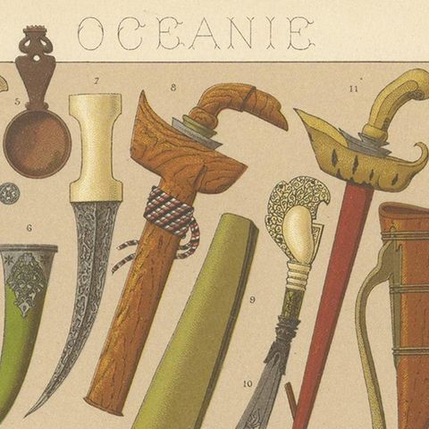 Pl. 95 Antique Print of Oceanian Decorative Objects by Racinet, 'circa 1880', close-up 1