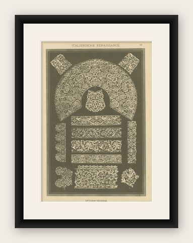 Italian Renaissance Lace Techniques from Ornamentenschatz, 1887, shown framed