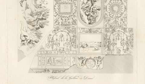 Antique Decorative Ceiling Designs, Fontainebleau Gallery, Baltard, 1803, Pair, close-up 1