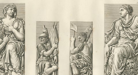 Antique Louvre Sculptures & Institut Ceiling Ornament Prints, Baltard 1803, close-up 2