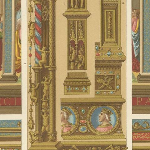 Pl. 80 Antique Print of Renaissance Architectural &Metalwork by Racinet 'c.1890', close-up 1