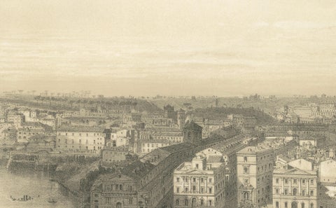 St Peter’s Basilica and Vatican Palace Panorama, Rome, Benoist 1869 Lithograph, close-up 6