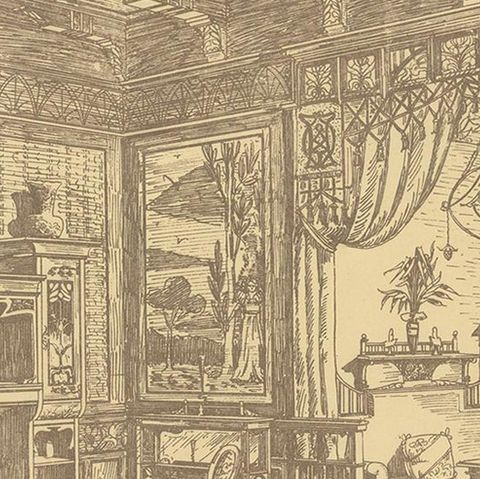 Pl. 43 Antique Print of a Dining Room with Bay Window by Kramer, circa 1910, close-up 2