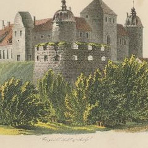 Antique Print of Kalmar Castle in Sweden, circa 1864, close-up 1