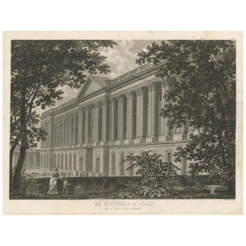 Antique Louvre Paris Colonnade Architectural Engraving, French Neoclassical 1803