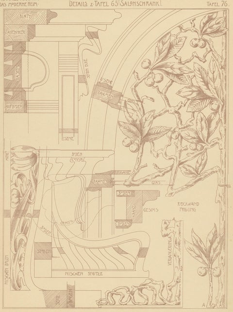 Pl 76 Antique Print of Furniture Details by Kramer, 'circa 1910', view 3