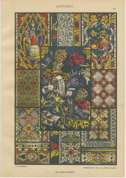 Gothic Decorative Art Prints: Stained Glass, Sculpture and Textile Motifs 1887, view 2