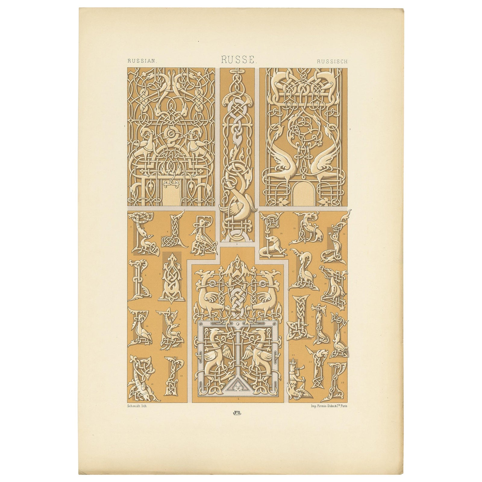 Pl. 65 Antique Print of Russian Ornaments from 14th Century by Racinet