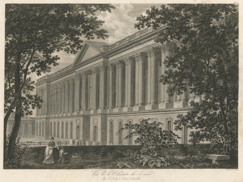 Antique Louvre Paris Colonnade Architectural Engraving, French Neoclassical 1803, close-up 1