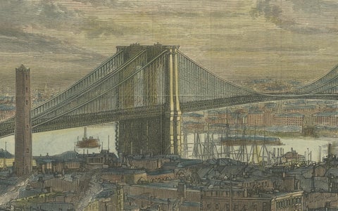 The Brooklyn Bridge Over the East River, Between Long Island and New York, 1883, close-up 3