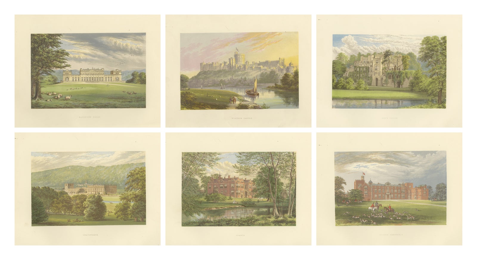 Victorian Country House Views, Harewood, Chatsworth, Windsor Castle, ca.1850