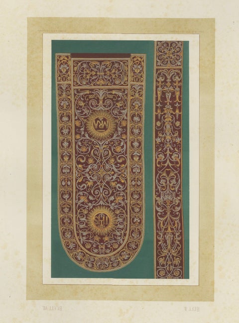 Antique Chromolithograph Liturgical Textile Ornament, Reiche Kapelle Munich 1874, close-up 1